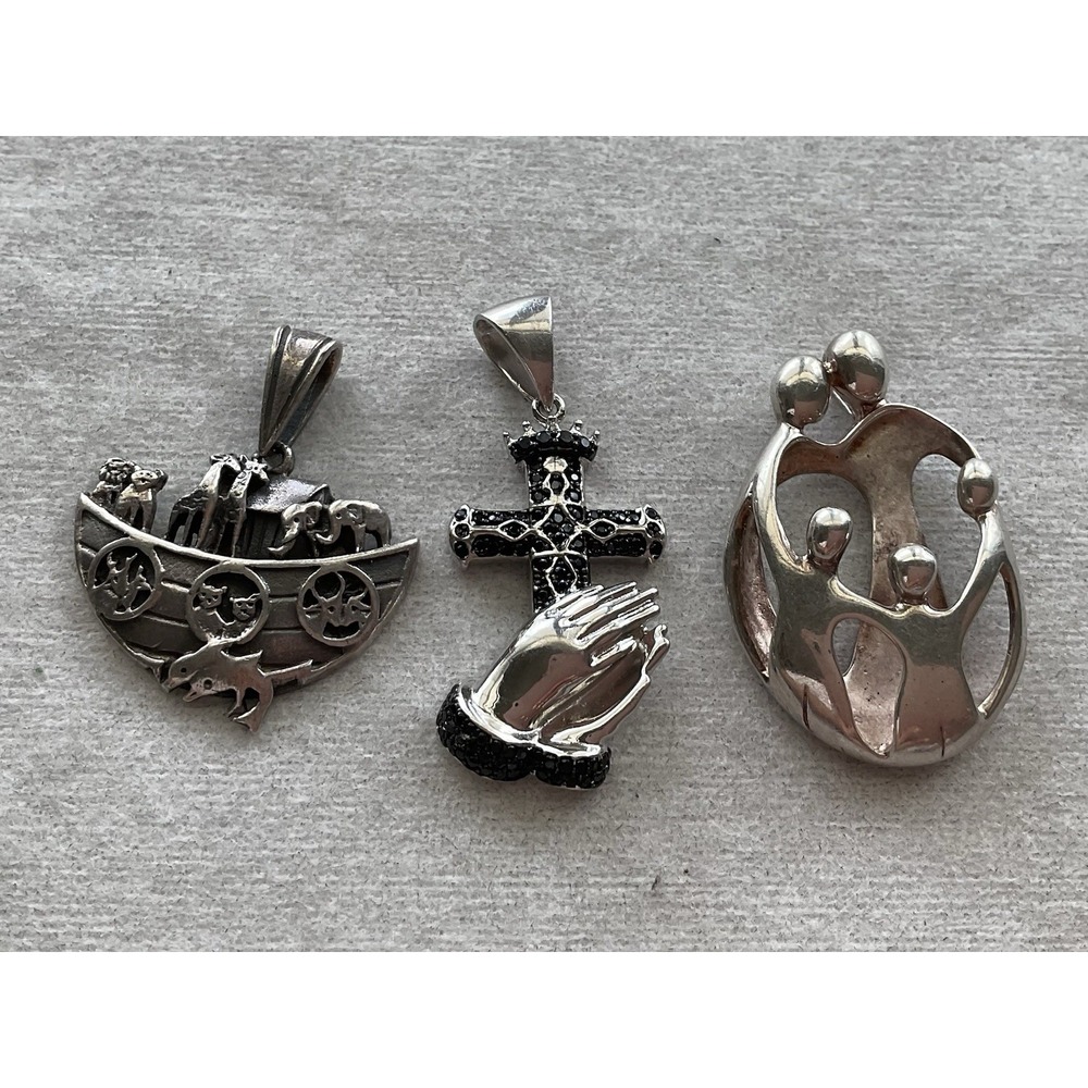 Lot Of 3 925 Sterling Silver Pendant Noah Arch Cross Carolyn Pollack Ect Vintage